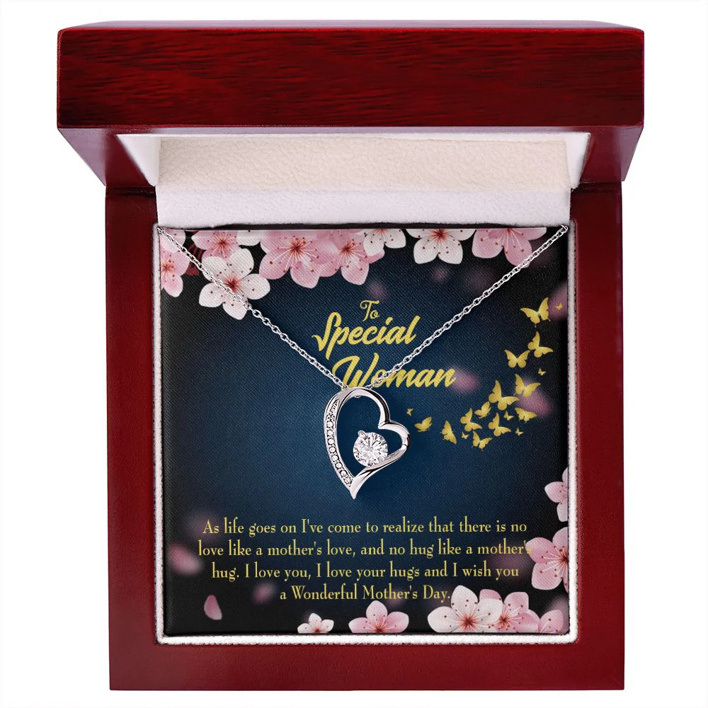 Mom Love Your Hugs Forever Love CZ Heart Necklace Yellow Gold Standard Box